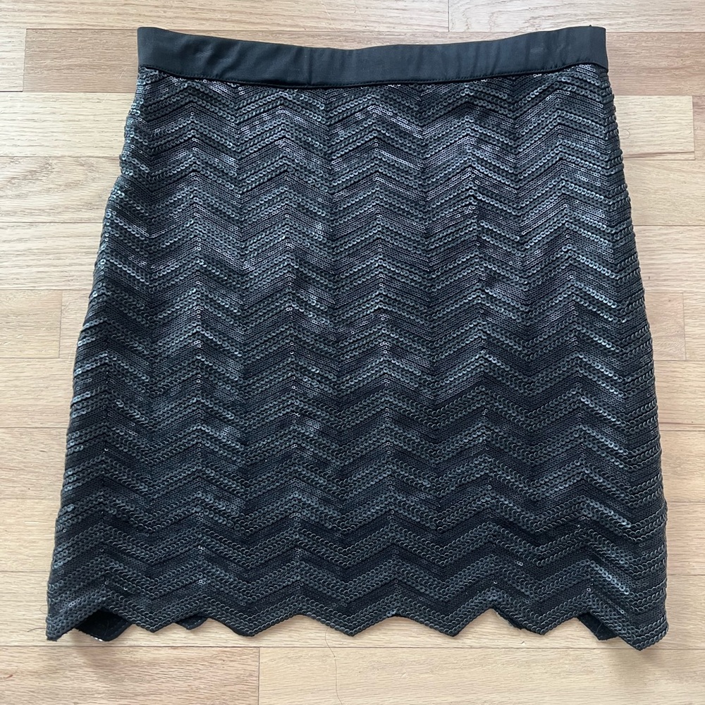 Faux Leather Zigzag Sequin Skirt